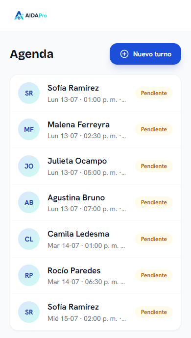 La agenda de AIDA Pro